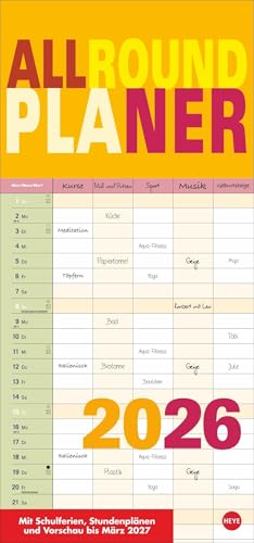 Allroundplaner 2026: Praktischer Wandplaner mit 5 Spalten. Wandkalender mit Schulferien und 3-Monats-Ausblick. Termin-Kalender 2026. 21 x 45 cm. (Familienplaner Heye) von Heye