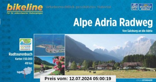 Alpe Adria Radweg.Von Salzburg an die Adria,410km, 1:50000, GPS-Tracks Download, wetterfest/reißfest