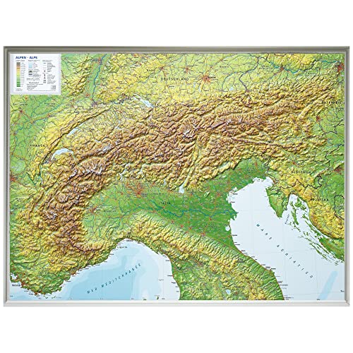 Alpen 1:1.2MIO ohne Rahmen: Reliefkarte vom Alpenbogen (Tiefgezogenes Kunststoffrelief)