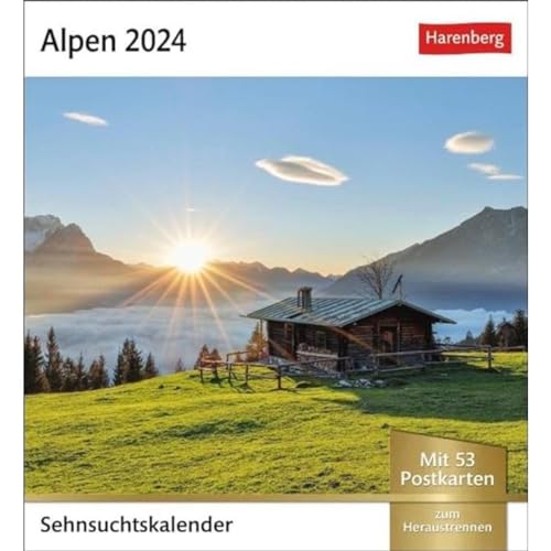 Alpen Sehnsuchtskalender 2024. 53 Postkarten in einem Fotokalender für Bergfreunde. Beeindruckende Panoramen in einem Kalender zum Aufstellen: ... Postkarten (Sehnsuchtskalender von Harenberg) von Harenberg