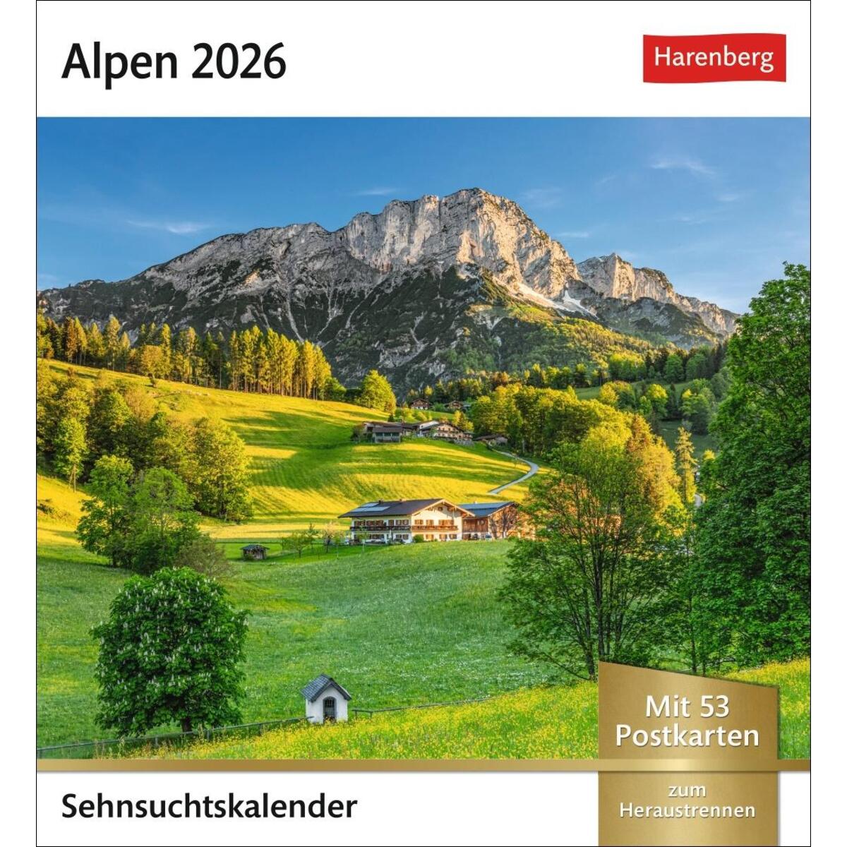 Alpen Sehnsuchtskalender 2026 - Wochenkalender mit 53 Postkarten von Harenberg