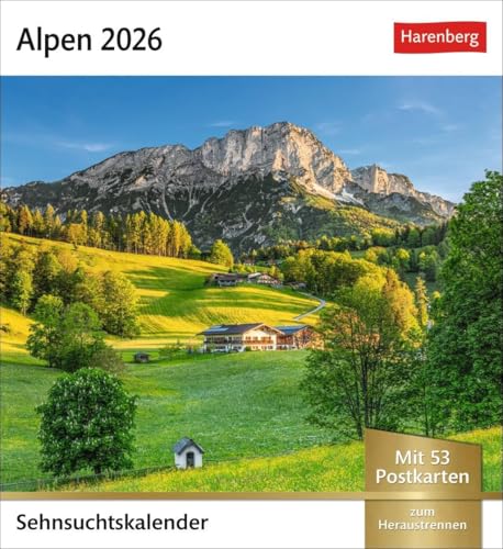 Alpen Sehnsuchtskalender 2026 - Wochenkalender mit 53 Postkarten: 53 Postkarten in einem Fotokalender für Bergfreunde. Beeindruckende Panoramen in einem Kalender zum Aufstellen (Postkartenkalender) von Harenberg