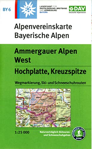 Ammergauer Alpen West, Hochplatte, Kreuzspitze: Topographische Karte 1:25.000 mit Wegmarkierung, Ski- und Schneeschuhrouten (Alpenvereinskarten)