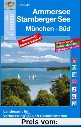 Ammersee, Starnberger See und Umgebung 1 : 50 000: Mit Wander- und Radwanderwegen. Mit Gitter für GPS-Nutzer (UK 50-41)