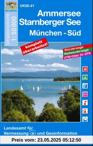 Ammersee, Starnberger See und Umgebung 1 : 50 000: Mit Wander- und Radwanderwegen. Mit Gitter für GPS-Nutzer (UK 50-41)