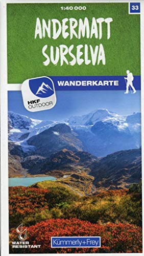 Andermatt - Surselva Nr. 33 Wanderkarte 1:40 000: Matt laminiert, free Download mit HKF Outdoor App (Kümmerly+Frey Wanderkarten, Band 33) von Kmmerly und Frey