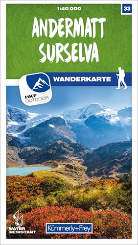 Kümmerly+Frey Wanderkarte 33 Andermatt, Surselva 1:40.000: Wetterfest, matt laminiert und mit free Download von Kmmerly und Frey