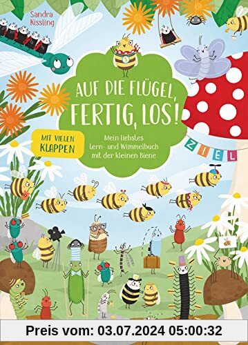 Auf die Flügel, fertig, los!: Mein liebstes Lern- und Wimmelbuch mit der kleinen Biene - Pappbilderbuch mit vielen Klappen für Kinder ab 30 Monaten