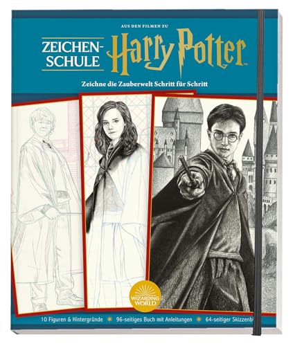 Aus den Filmen zu Harry Potter: Zeichenschule - Zeichne die Zauberwelt Schritt für Schritt: 10 Figuren & Hintergründe, 96-seitiges Buch mit Anleitung, 64-seitiger Skizzenblock von Panini
