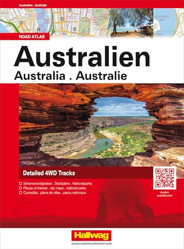 Hallwag Strassenatlas Australien: Australien in übersichtlichen Karten mit Spiralbindung, Ortsverzeichnis, 4WD Tracks und Reiseinformationen (Hallwag Atlanten)