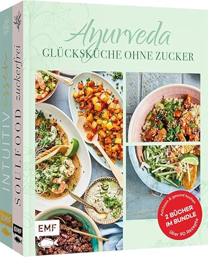 Ayurveda – Glücksküche ohne Zucker: Achtsam und gesund kochen: 2 Bücher im Bundle – Über 90 Rezepte: Asia-Bowl mit Rinderfilet & Pak Choi, Falafel-Sandwich , Süßkartoffel-Brownies und mehr Ayurveda – Glücksküche ohne Zucker: Achtsam und gesund kochen: 2 Bücher im Bundle – Über 90 Rezepte: Asia-Bowl mit Rinderfilet & Pak Choi, Falafel-Sandwich , Süßkartoffel-Brownies und mehr von Edition Michael Fischer / EMF Verlag