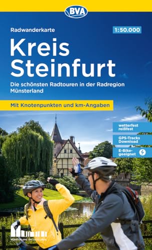 BVA Radwanderkarte Kreis Steinfurt 1:50.000, mit Knotenpunkten und km-Angaben, reiß- und wetterfest, GPS-Tracks Download, E-Bike geeignet: Die ... Münsterland (Radwanderkarte 1:50.000) von BVA BikeMedia