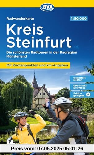 BVA Radwanderkarte Kreis Steinfurt 1:50.000, mit Knotenpunkten und km-Angaben, reiß- und wetterfest, GPS-Tracks Download, E-Bike geeignet: Die ... Münsterland (Radwanderkarte 1:50.000)