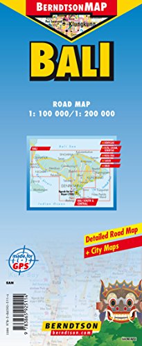 Bali 1:200 000 +++ Bali Central & South, Denpasar, Kuta/Legian/Seminyak, Nusa Dua, Sanur, Ubud, Time Zone (BerndtsonMAP) (Road Map/ Landkarte) [Folded ... Seminyak, Nusa Dua, Sanur, Ubud, Time Zone
