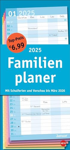 Basic Familienplaner 2025: Praktischer Wandplaner mit 5 Spalten. Familien-Wandkalender mit Schulferien und 3-Monats-Ausblick. Terminkalender 2025. (Familienplaner Heye) von Heye