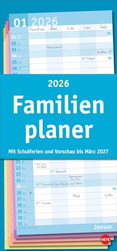 Basic Familienplaner 2026: Praktischer Wandplaner mit 5 Spalten. Familien-Wandkalender mit Schulferien und 3-Monats-Ausblick aufs Folgejahr. Terminkalender 2026. (Basic Planer Heye)