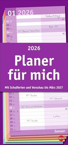 Basic Planer für mich 2026: Praktischer Wandplaner mit 2 Spalten. Wandkalender mit Schulferien und 3-Monats-Ausblick aufs Folgejahr. Terminkalender 2026 zum Eintragen. (Familienplaner Heye) von Heye