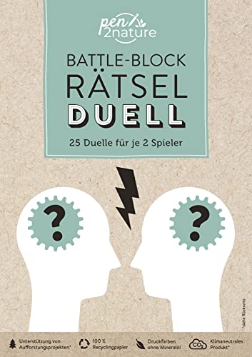 Battle-Block Rätsel-Duell | Spieleblock mit 25 Duellen für je 2 Spieler: Nachhaltige Rätsel und Spiele für 2 Personen auf Recyclingpapier (pen2nature books)