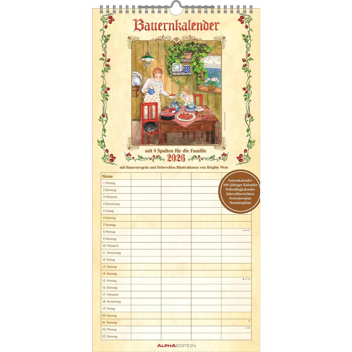Bauernkalender Familienplaner - 4 Spalten von ALPHA EDITION GmbH