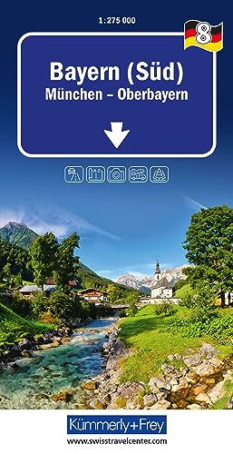 Bayern (Süd) Nr. 8 Regionalkarte Deutschland 1:275 000: München - Oberbayern. Mit Reiseinformationen, Index, Sehenswürdigkeiten, Camping, National Parks. (Kümmerly+Frey Regional-Strassenkarte, Band 8) von Kümmerly+Frey