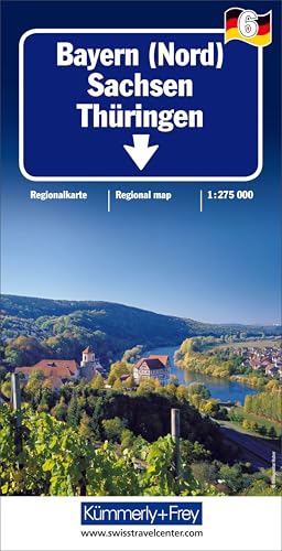 Kümmerly+Frey Regional-Strassenkarte 6 Bayern Nord 1:275.000: Mit Sachsen und Thüringen. Inkl. Ortsverzeichnis und Reiseinformationen. Matt laminiert