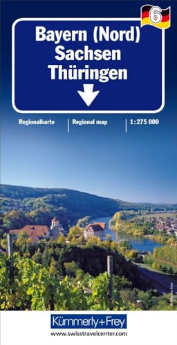 Kümmerly+Frey Regional-Strassenkarte 6 Bayern Nord 1:275.000: Mit Sachsen und Thüringen. Inkl. Ortsverzeichnis und Reiseinformationen. Matt laminiert