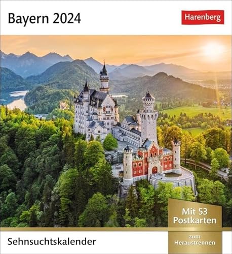 Bayern Sehnsuchtskalender 2024. Eine Rundreise durch bayrische Idylle. 53 Postkarten in einem Foto-Kalender zum Aufstellen oder Aufhängen. ... Postkarten (Sehnsuchtskalender von Harenberg) von Harenberg