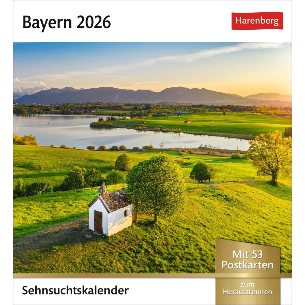 Bayern Sehnsuchtskalender 2026 - Wochenkalender mit 53 Postkarten von Harenberg