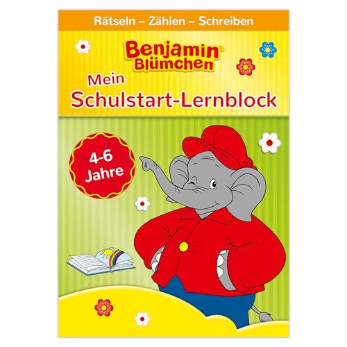Benjamin Blümchen - Mein Schulstart-Lernblock: Vorschulblock ab 5 Jahre, Rätselblock ab 5, Schulstart Geschenk für Jungen und Mädchen von Lingen Verlag