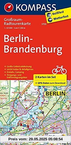 Berlin-Brandenburg: Großraum-Radtourenkarte 1:125000, GPX-Daten zum Download (KOMPASS-Großraum-Radtourenkarte, Band 3703)