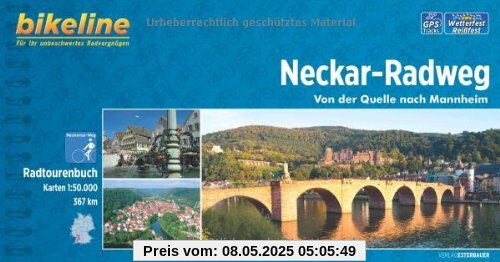 Bikeline Neckar-Radweg: Von der Quelle nach Mannheim. Radtourenbuch, 367 km,  1 : 50 000, wetterfest/reißfest, GPS-Tracks-Download