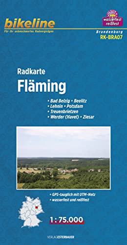 Bikeline Radkarte Fläming. Bad Belzig - Beelitz - Lehnin - Potsdam - Treuenbrietzen - Werder (Havel) - Ziesar, 1:75.000, mit UTM-Netz, wasserfest und reißfest