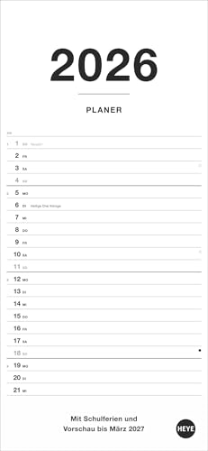 Black&White Planer 2026: Praktischer Streifenkalender für ein oder zwei Personen im minimalistischen Schwarzweiß-Design. Terminübersicht leicht gemacht im Hochformat 16 x 34,7 cm (Familienplaner Heye) von Heye