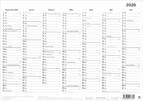 Black&White Tafelkalender A4 2026: Beidseitig bedruckter Jahresplaner im minimalistischen Schwarzweiß-Design. Praktischer Überblick über alle Termine im Format 29,7 x 21 cm (Bürokalender Heye) von Heye