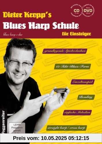 Blues Harp Schule m. CD und DVD - Mundharmonika spielen für Einsteiger / grundlegende Spieltechniken / von einfachen Melodien über erdigen Blues bis ... / Bending / einfache Melodien /