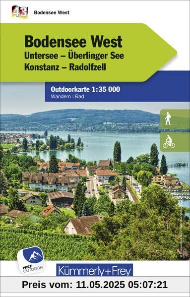 Bodensee West Nr. 43 Outdoorkarte Deutschland 1:35 000: Untersee, Überlinger See, Konstanz, Radolfzell, water resistant, free Download mit HKF Maps App (Kümmerly+Frey Outdoorkarten Deutschland)