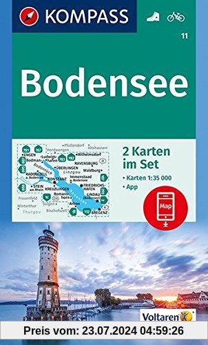 Bodensee: 2 Wanderkarten 1:35000 im Set inklusive Karte zur offline Verwendung in der KOMPASS-App. Fahrradfahren. (KOMPASS-Wanderkarten)