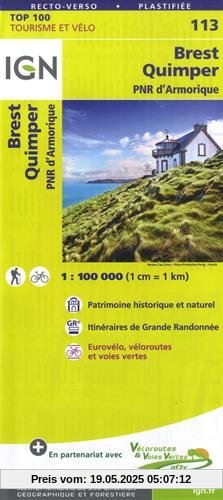 Brest Quimper 1:100 000: Top 100 Tourisme et Découverte. Patrimoine historique et naturel / Courbes de niveau / Routes et chemins / Itinéaires de randonnée / Compatible GPS Brest Quimper 1:100 000: Top 100 Tourisme et Découverte. Patrimoine historique et naturel / Courbes de niveau / Routes et chemins / Itinéaires de randonnée / Compatible GPS