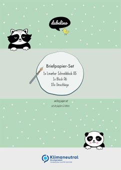Liniertes Briefpapier-Set für Kinder: Tiere (Panda + Waschbär, für Mädchen und Jungen, grün) von dabelino