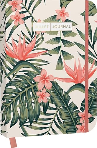 Bullet Journal "Coral Botanics" 05: Mit Punkteraster, Seiten für Index, Key und Future Log sowie Lesebändchen und praktischem Verschlussband
