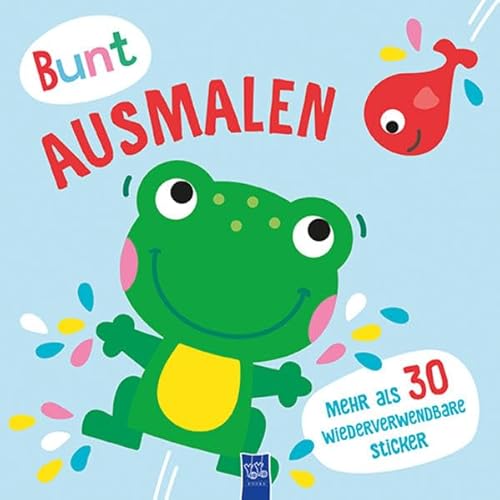 Bunt ausmalen (Cover blau / Frosch): Malbuch. Bilderbuch. Stickerbuch