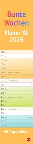 Bunte Wochen Langplaner XL 2026: Streifenkalender 2026 - praktisches Format, um nie den Überblick zu verlieren, in coolem Design. Länglicher Kalender für Büro oder zu Hause (Bürokalender Heye) von Heye