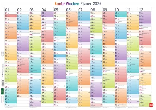 Bunte Wochen Posterplaner 2026: Immer alle Termine im Blick mit dem großen Jahresplaner für die Wand. Neutraler Kalender: das ganze Jahr auf einem Poster (Bürokalender Heye) von Heye