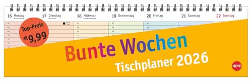Bunte Wochen Wochenquerplaner 2026: Übersichtlicher Umklapp-Kalender 2026 mit farbig markierten Tagen. Tisch-Kalender für den Schreibtisch. (Tischkalender Heye) von Heye