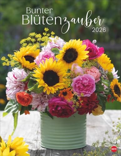 Bunter Blütenzauber Posterkalender 2026: Wandkalender mit 12 wunderschönen Blumensträußen. Dekorativer Foto-Kalender für das Jahr. 34 x 44 cm. Hochformat mit Spiralbindung von Heye