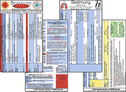 COVID-19 Beatmungs-Karten Set - (2 Karten Set) - Respirator-Einstellungen mit ARDS / respiratorischer Insuffizienz - BGA Zielwerte, PCR-Diagnostik, ... ARDS-Network-Tabelle / SARS-CoV-2
