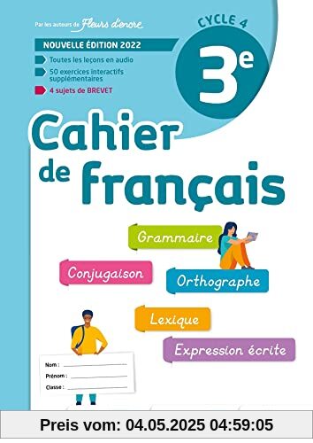 Cahier de Français cycle 4/3e - cahier d'activités - Ed. 2022
