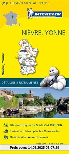 Carte Nièvre, Yonne Michelin