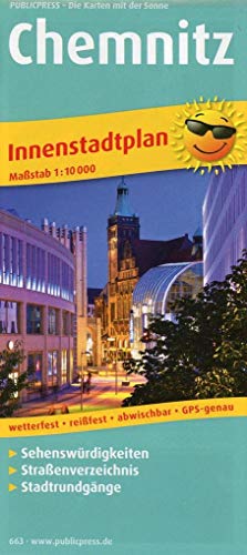Chemnitz: Innenstadtplan mit Sehenswürdigkeiten, Straßenverzeichnis, Standrundgängen, wetterfest, abwischbar, GPS-genau. 1:10000