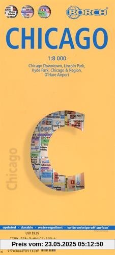 Chicago: 1:8 000. Einzelkarten: Chicago Downtown 1:8 000, Lincoln Park 1:16 000, Hyde Park 1:20 000, Chicago & Region 1:250 000, O´Hare Airport 1: 22 500, Public Transportation CTA (Borch Maps)